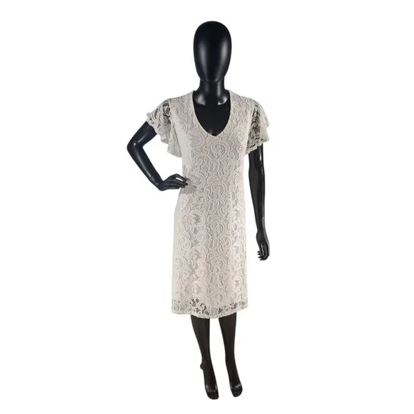 Dana Buchman | Dresses | White Lace Vneck Flutter Sleeve Dana Buchman |  Poshmark